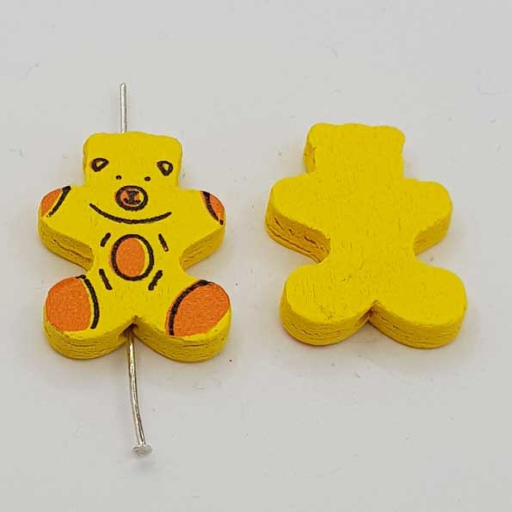 Wooden bead bear shape yellow N°01-05.