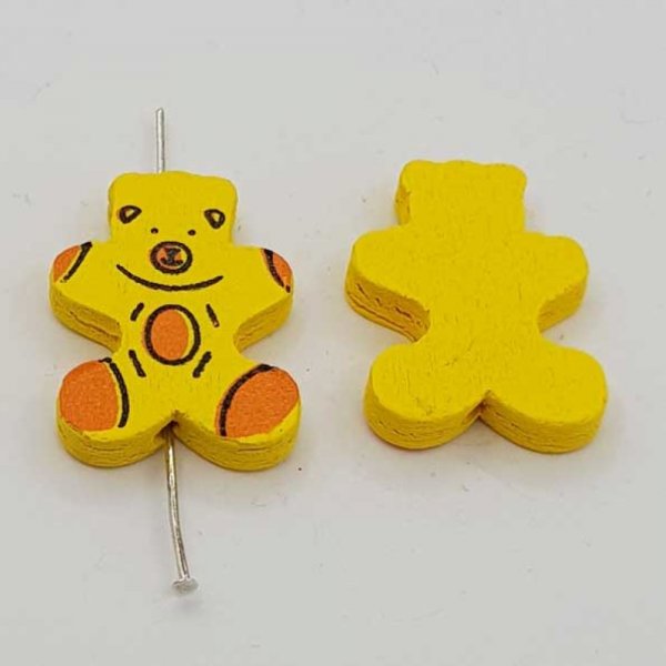 Wooden bead bear shape yellow N&deg;01-05.