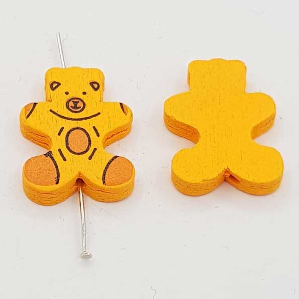 Wooden bead bear shape orange N°01-07.