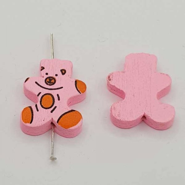 Wooden bead pink bear shape N&deg;01-01