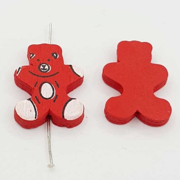 Wooden bead red bear shape N&deg;01-02