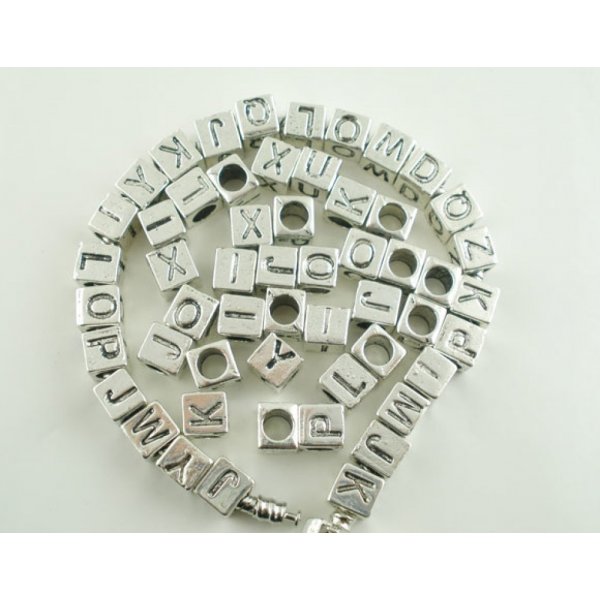 Perle carré charms alphabet N°01 lettre H métal argenté 7x7 mm