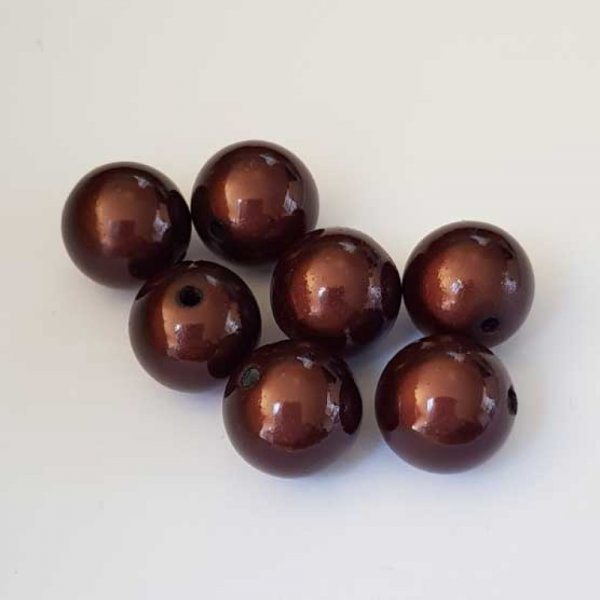 Perle ronde en plastique Marron Fonc&eacute; 16 mm