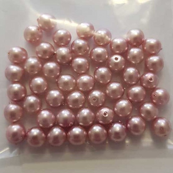 Perle ronde verre effet nacr&eacute; rose 6 mm N&deg;01