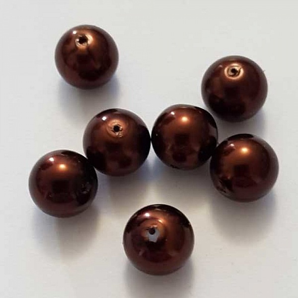 Perle ronde verre effet nacr&eacute; marron-02 10 mm N&deg;01