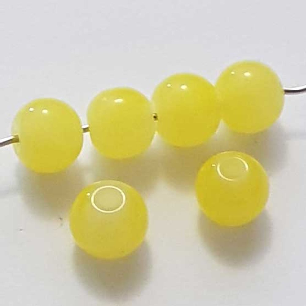 Perles Verres Rondes 08 mm Jaune 01 x 5 Pièces