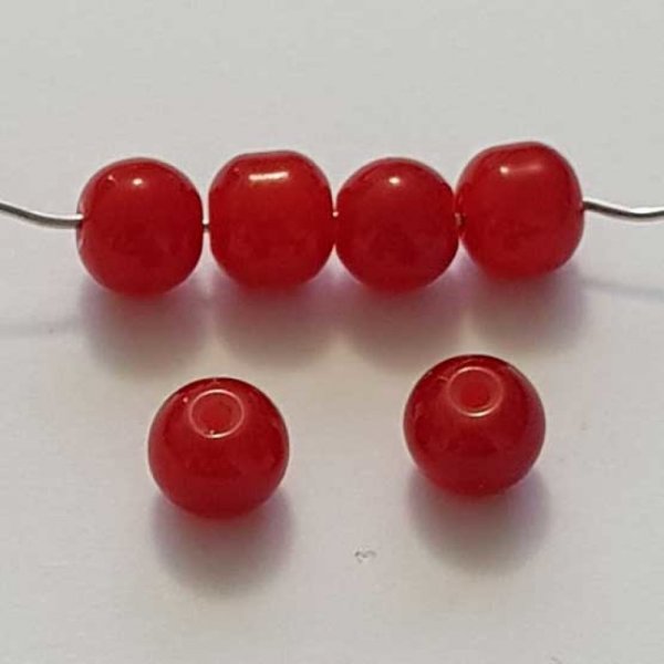 Perles Verres Rondes 08 mm Rouge 01 x 5 Pi&egrave;ces