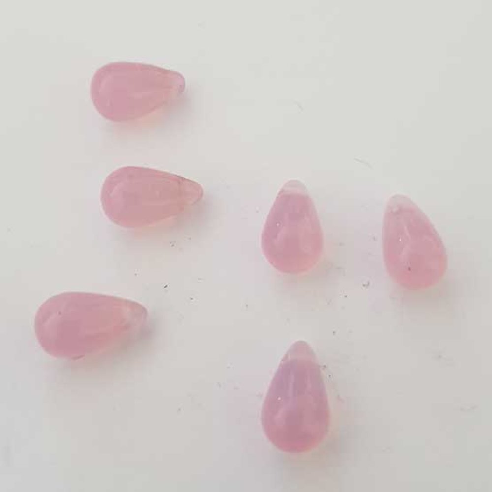 Petite Perle Goutte en Verre Rose 02 Transparent 9 mm x 6 mm