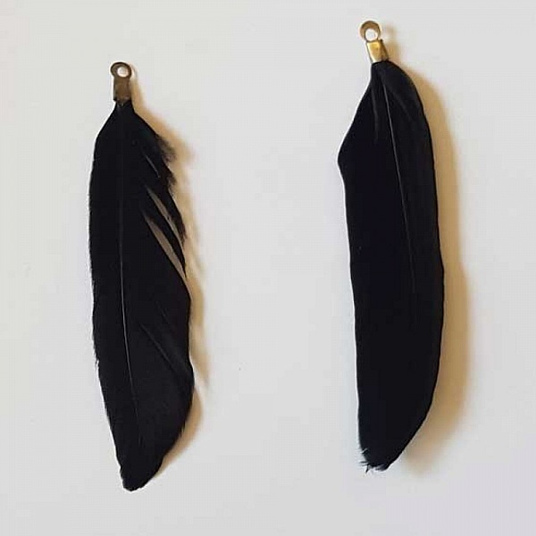 Plume 8 cm N&deg;02 Noir Avec Embout Argent&eacute;