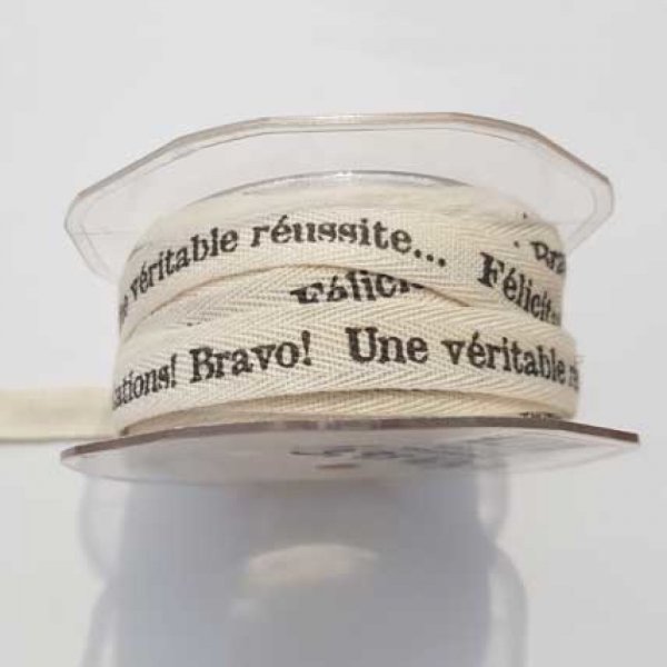 Ruban Galon 13 mm motif mots N&deg;01