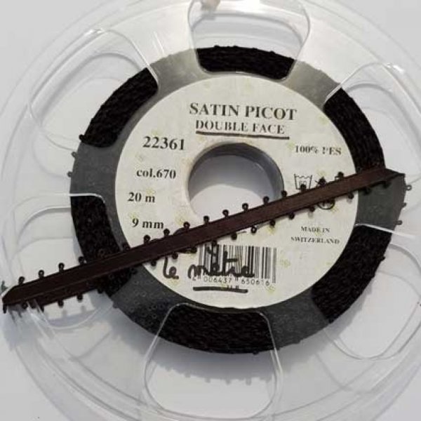 Ruban Galon Satin Picot Double Face 9 mm Uni N&deg;01