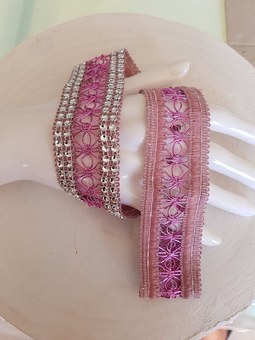 Strass Ribbon N&deg;06 Silver and Pink by 0.50 cm.