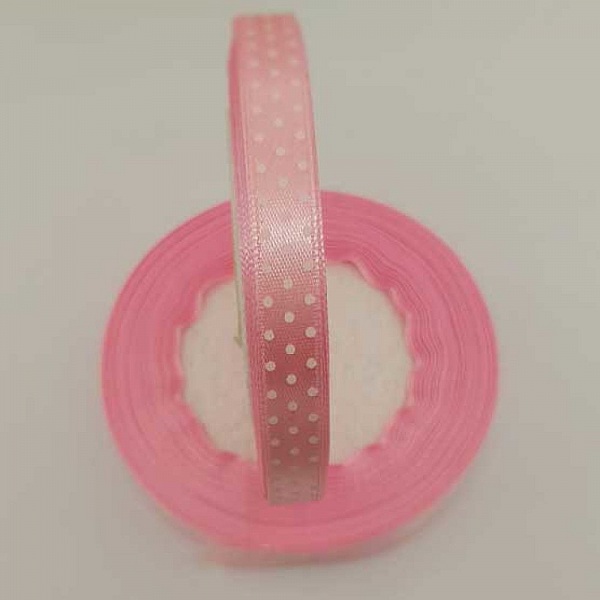 Ruban a pois rose et blanc de 10 mm au m&egrave;tre