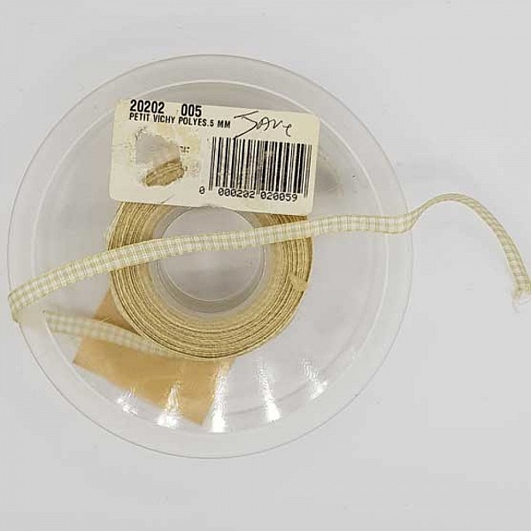 Ruban vichy jaune et blanc de 06 mm au m&egrave;tre