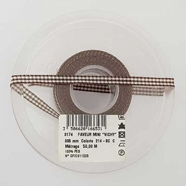 Ruban vichy marron et blanc de 06 mm 02 au m&egrave;tre
