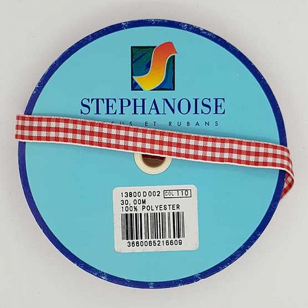 Ruban vichy rouge et blanc de 10 mm au m&egrave;tre