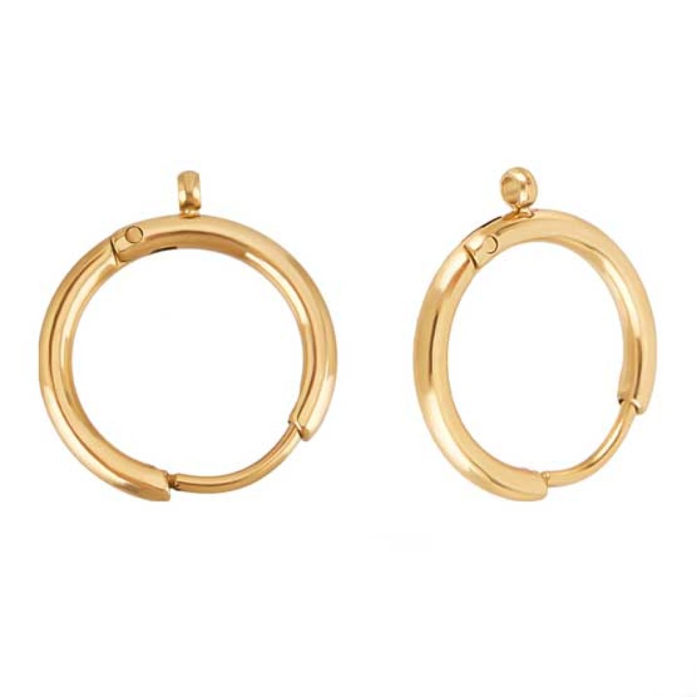 Support Boucle d'oreille Créole Plaqué Or 14K Doré 15 mm