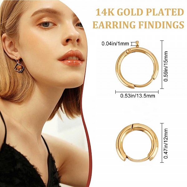 Support Boucle d'oreille Cr&eacute;ole Plaqu&eacute; Or 14K Dor&eacute; 15 mm