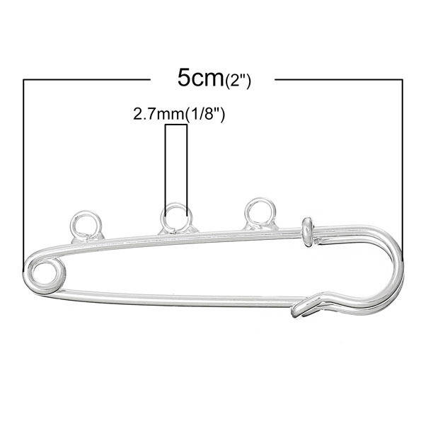 Support Brooch Pin Silver plated 3 rings 50x15 mm N°002-par1 