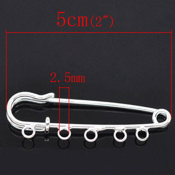 Support Brooch Pin Silver plated 5 rings 50x15 mm N°001-par1 