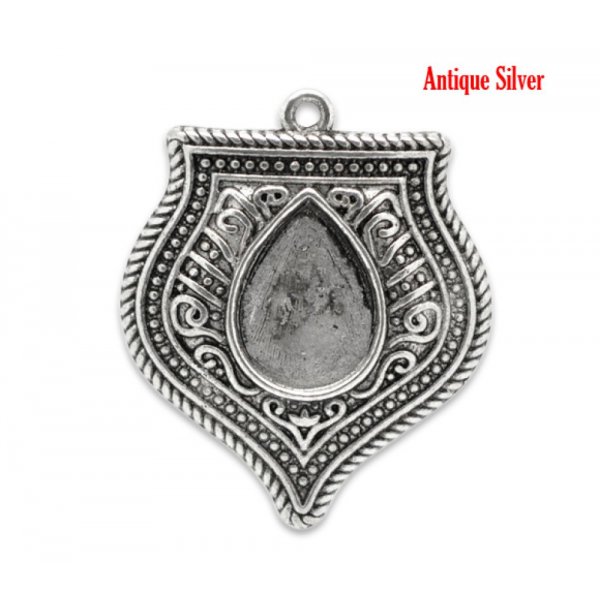 Support Cabochon Goutte N&deg;01 Aged Silver