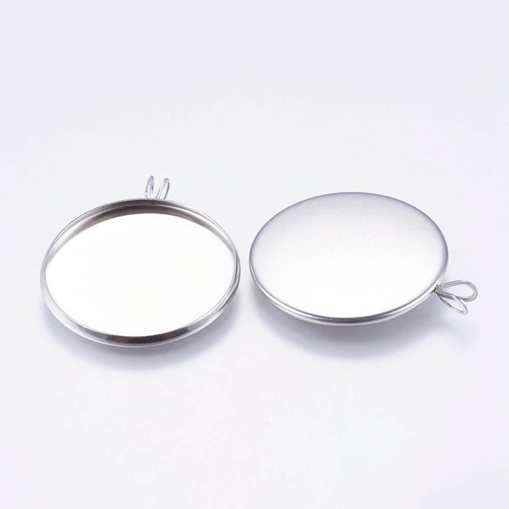 Cabochon Holder 25 mm Silver Antique, Stainless Steel