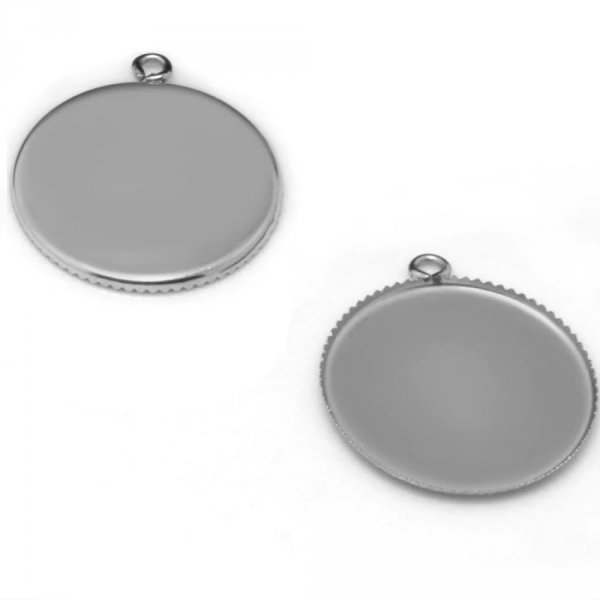 Cabochon holder 30 mm Silver Antique, Stainless Steel