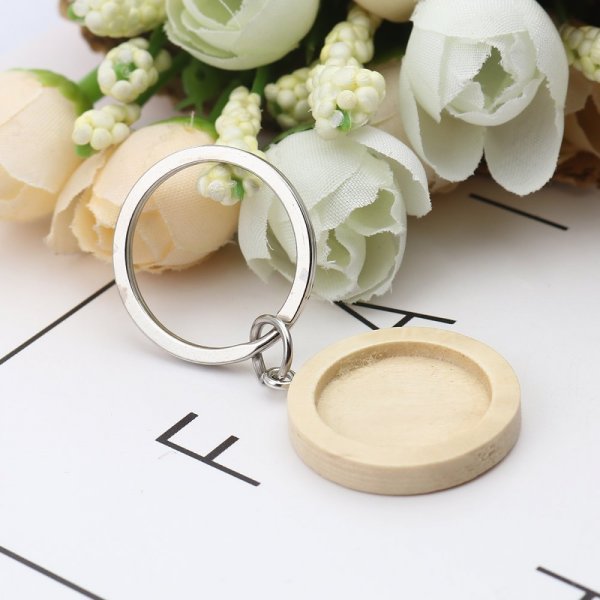 Support cabochon Key ring 20 mm Wood N&deg;01