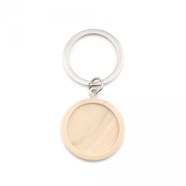 Support cabochon Key ring 25 mm Wood N&deg;01