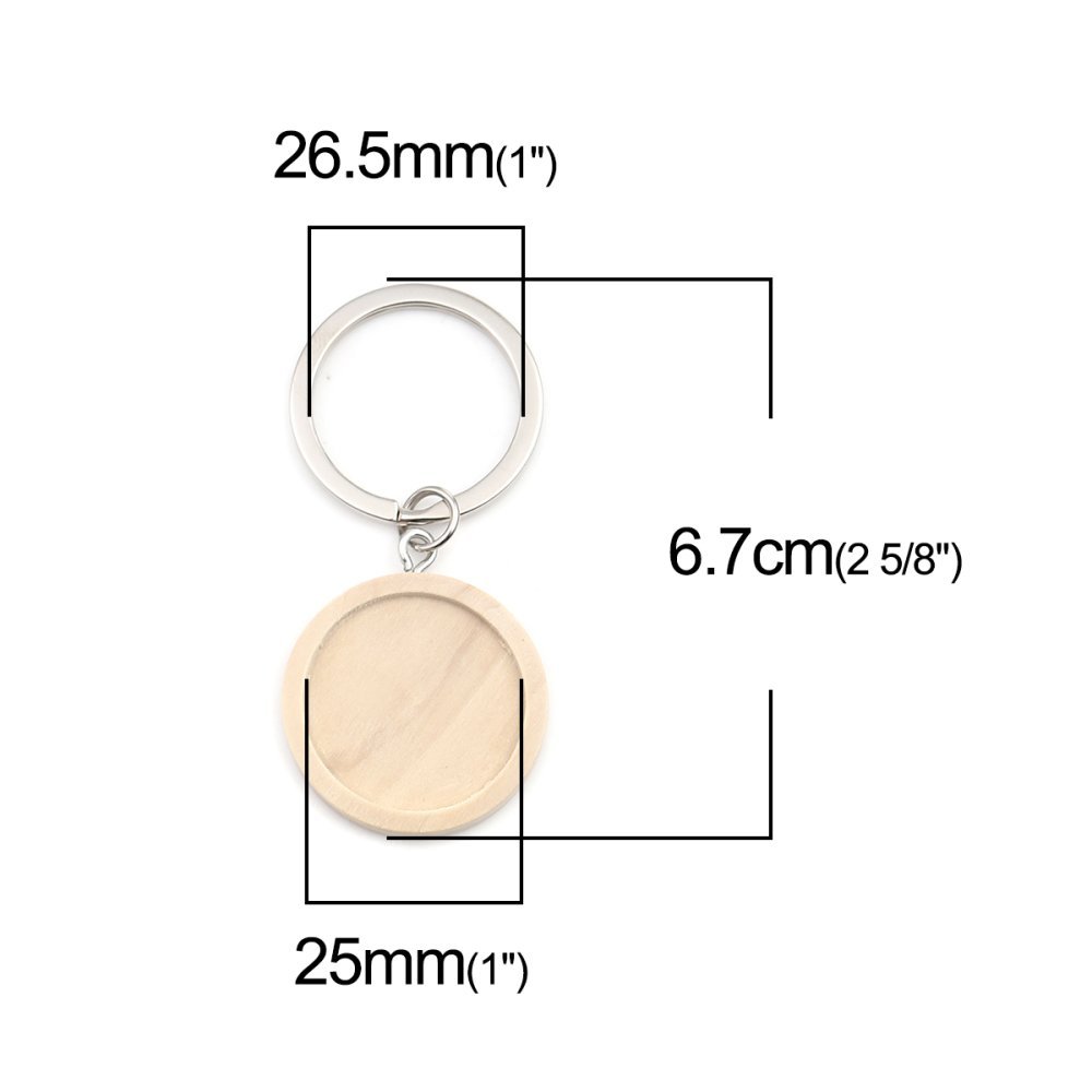 Support cabochon Key ring 25 mm Wood N°01