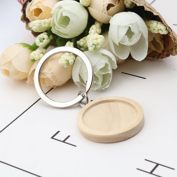 Support cabochon Key ring 25 mm Wood N&deg;01