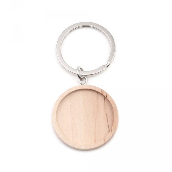 Support cabochon Key ring 30 mm Wood N&deg;01