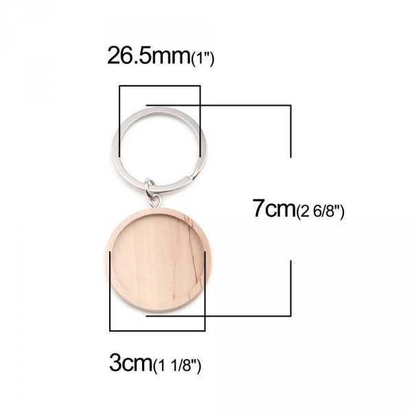 Support cabochon Key ring 30 mm Wood N&deg;01