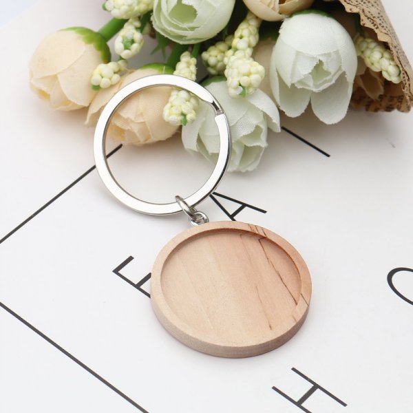 Support cabochon Key ring 30 mm Wood N&deg;01