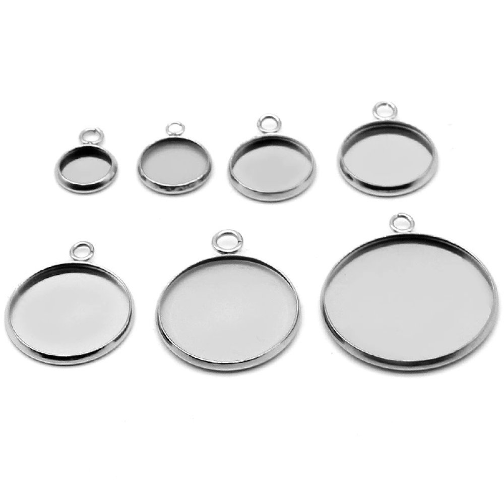 Round cabochon holder 08 mm Stainless steel N°05 Open ring