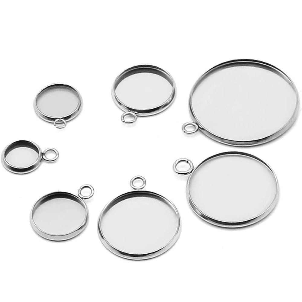 Round cabochon holder 08 mm Stainless steel N°05 Open ring