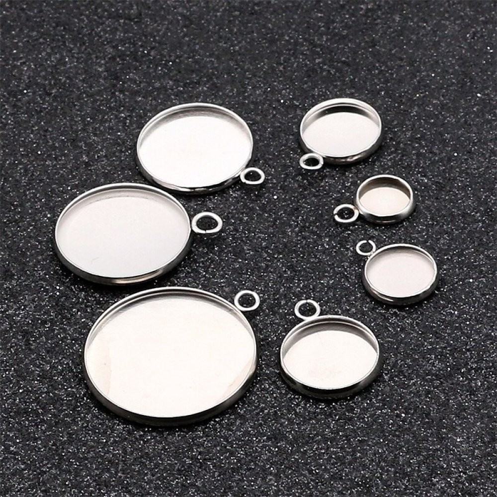 Round cabochon holder 08 mm Stainless steel N°05 Open ring