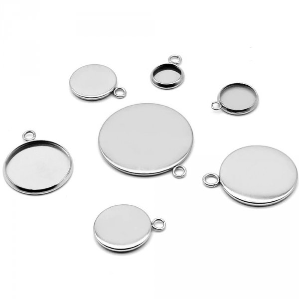 Round cabochon holder 14 mm Stainless steel N&deg;05 Open ring