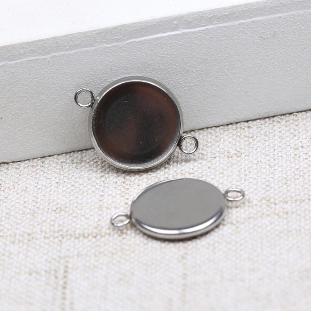 Round cabochon holder 08 mm Stainless steel N°03 -2 Rings