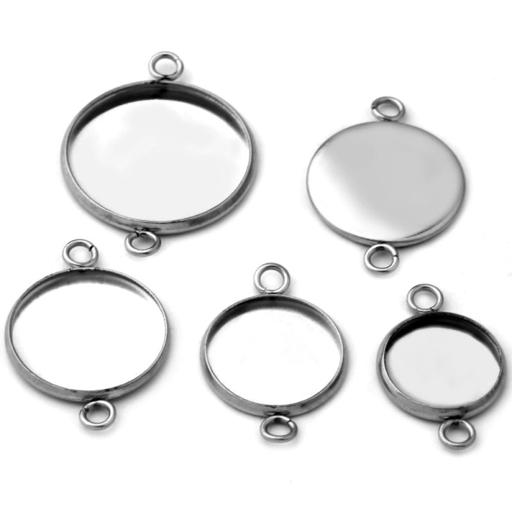 Round cabochon holder 08 mm Stainless steel N°03 -2 Rings