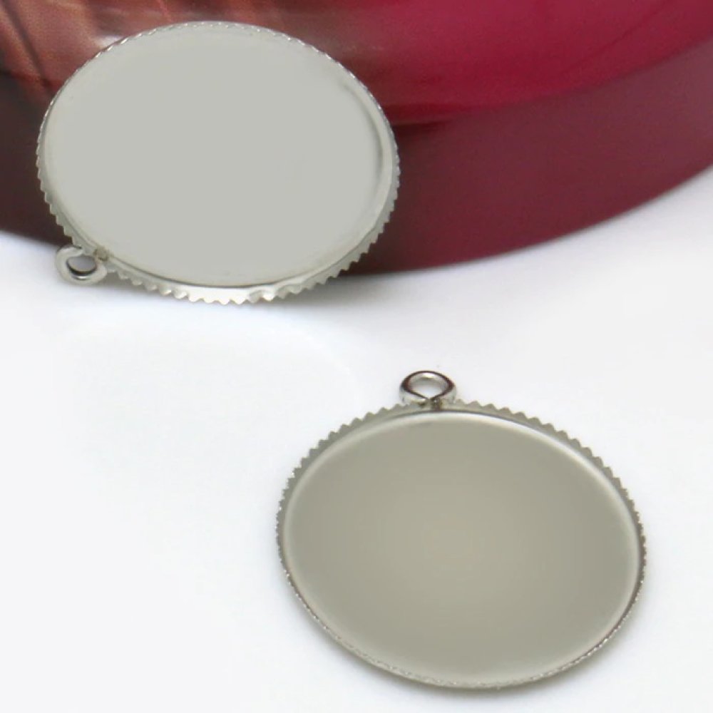 Round cabochon holder 18 mm Silver Antique, Stainless Steel