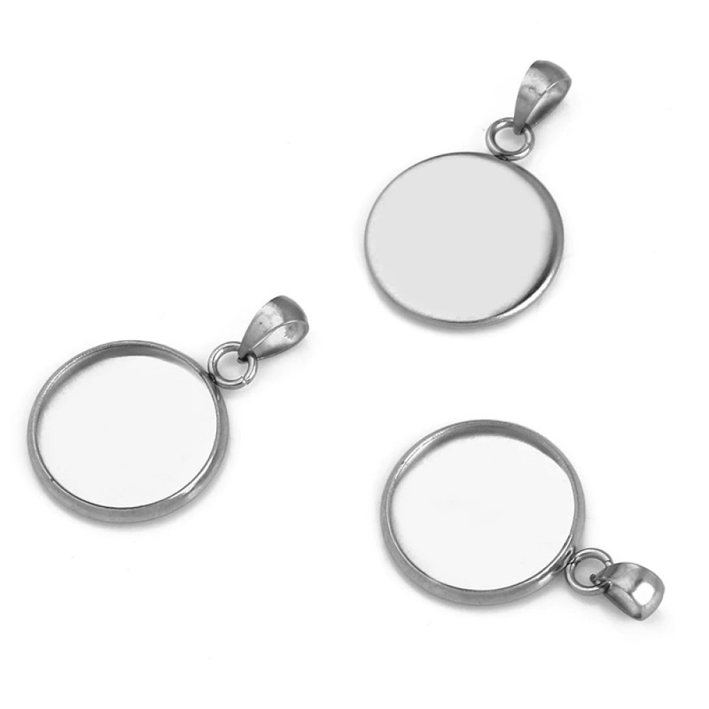 Round cabochon holder 18 mm Stainless steel N°04