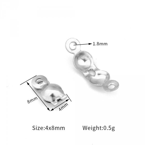 X 10 perles cache n&oelig;ud fermoir acier inoxydable 7 x 3.5 mm