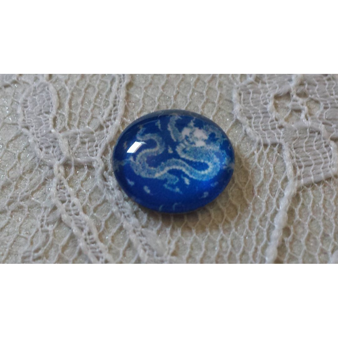 round glass cabochon 12mm blue flower 022 