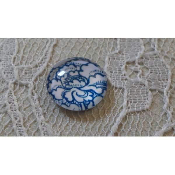round glass cabochon 12mm blue flower 021 