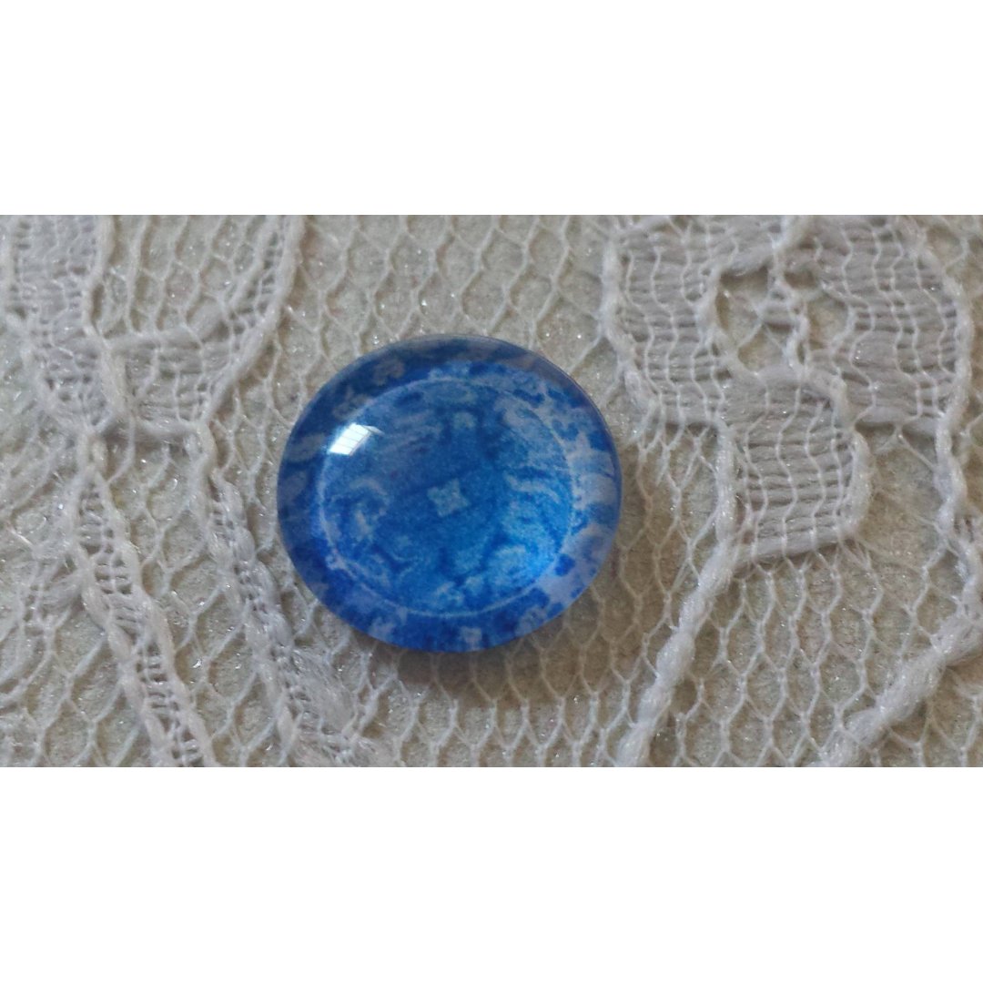 round glass cabochon 12mm blue flower 015 