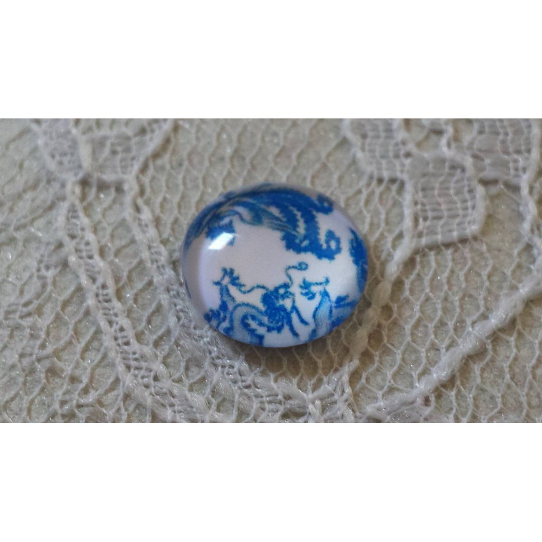 round glass cabochon 12mm blue flower 009 