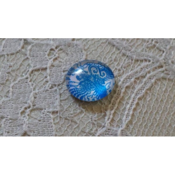 round glass cabochon 12mm blue flower 002 