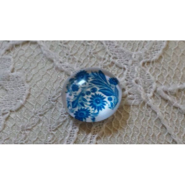 glass cabochon 12mm blue flower 001 