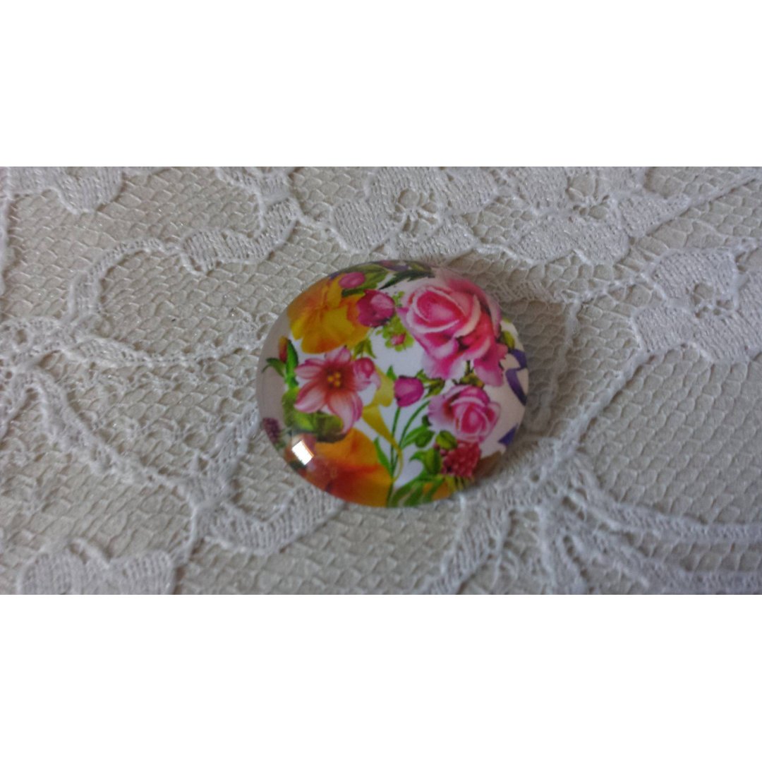 round glass cabochon 20mm flower 01-046 